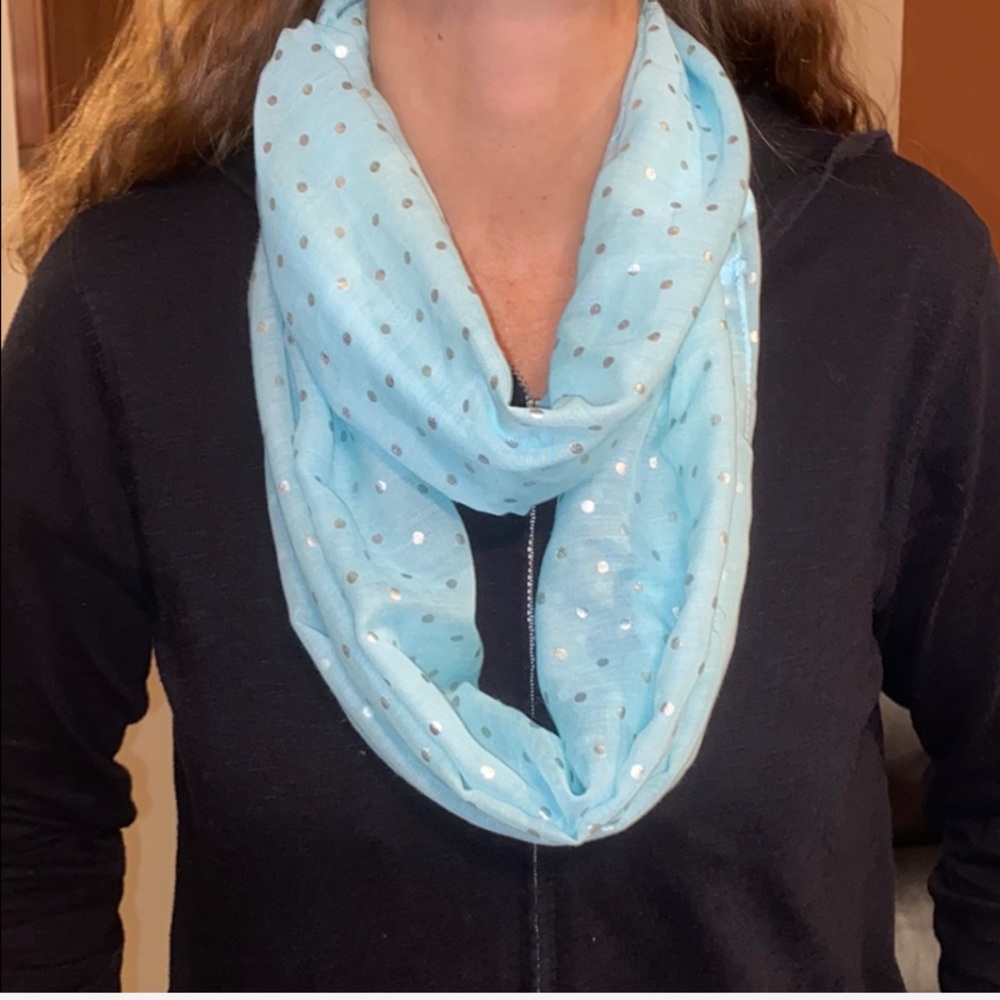 Light Blue Scarf with Silver Polka Dots